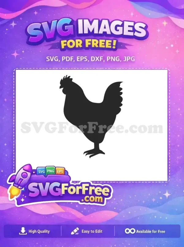 Free Rooster Silhouette SVG Design – Farm Animal Vector A striking black silhouette of a rooster, a free design ready for your creative projects. Download this free SVG.