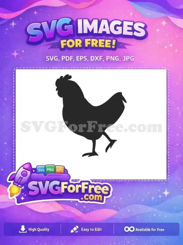 A detailed black silhouette of a chicken, a fantastic free design for crafters and designers. Get this free SVG now!