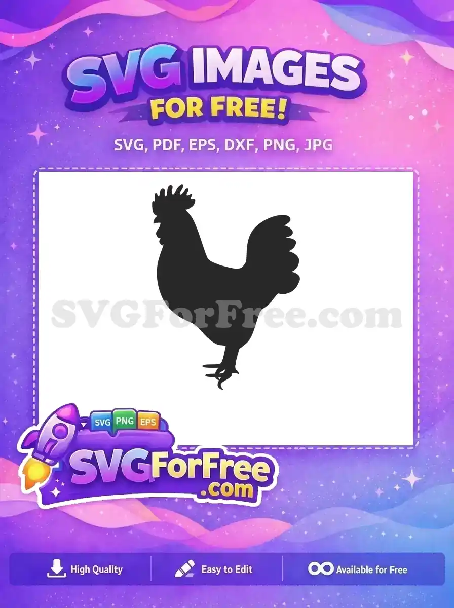 A detailed free rooster silhouette design, ideal for crafters and designers. Enhance your projects easily with this free SVG.