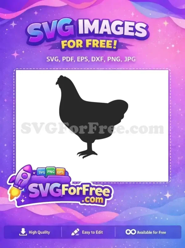Free Chicken Silhouette SVG – Versatile Farm Design A striking free SVG chicken silhouette, perfect for farm animal designs and craft projects. This free vector is highly versatile.