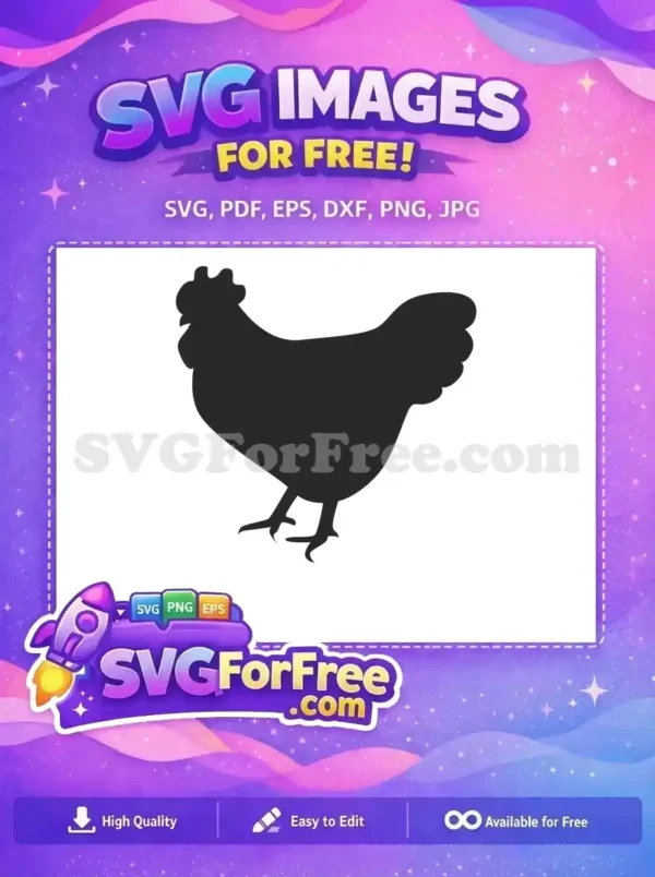 A classic free chicken silhouette, perfect for farm animal designs and craft projects. Download this free SVG today!