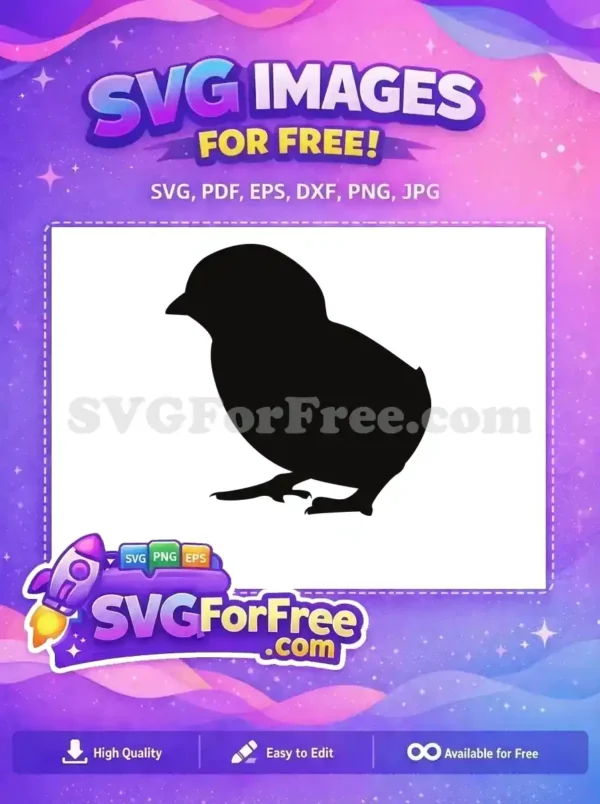 A crisp black silhouette of a baby chick, a delightful free design for crafts and digital projects. Instantly download this free SVG.