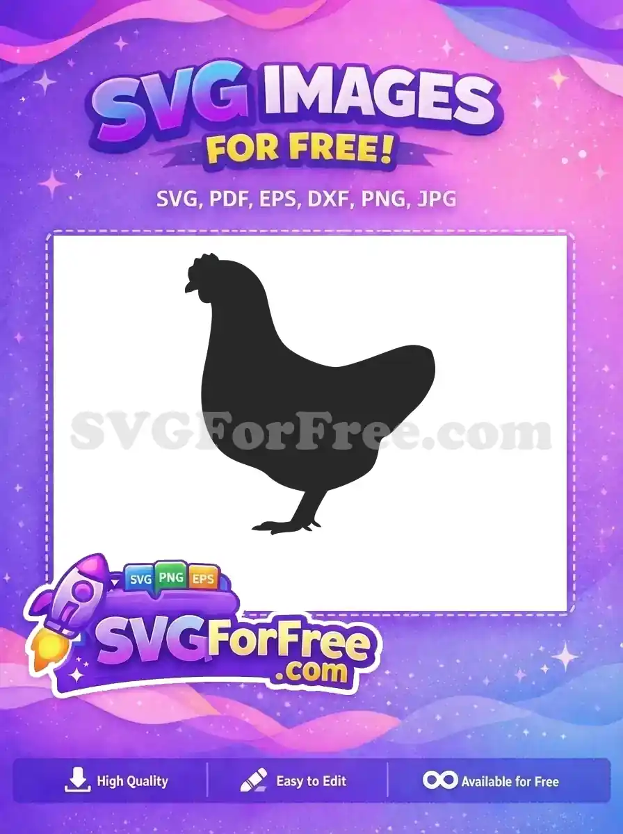 A free chicken silhouette vector, perfect for farm animal projects. This free design is scalable and easy to use for crafts.