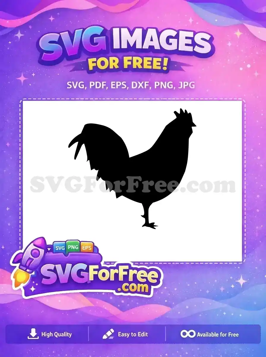 A detailed free rooster silhouette, ideal for crafting and decor. This free vector art is highly versatile for any project.