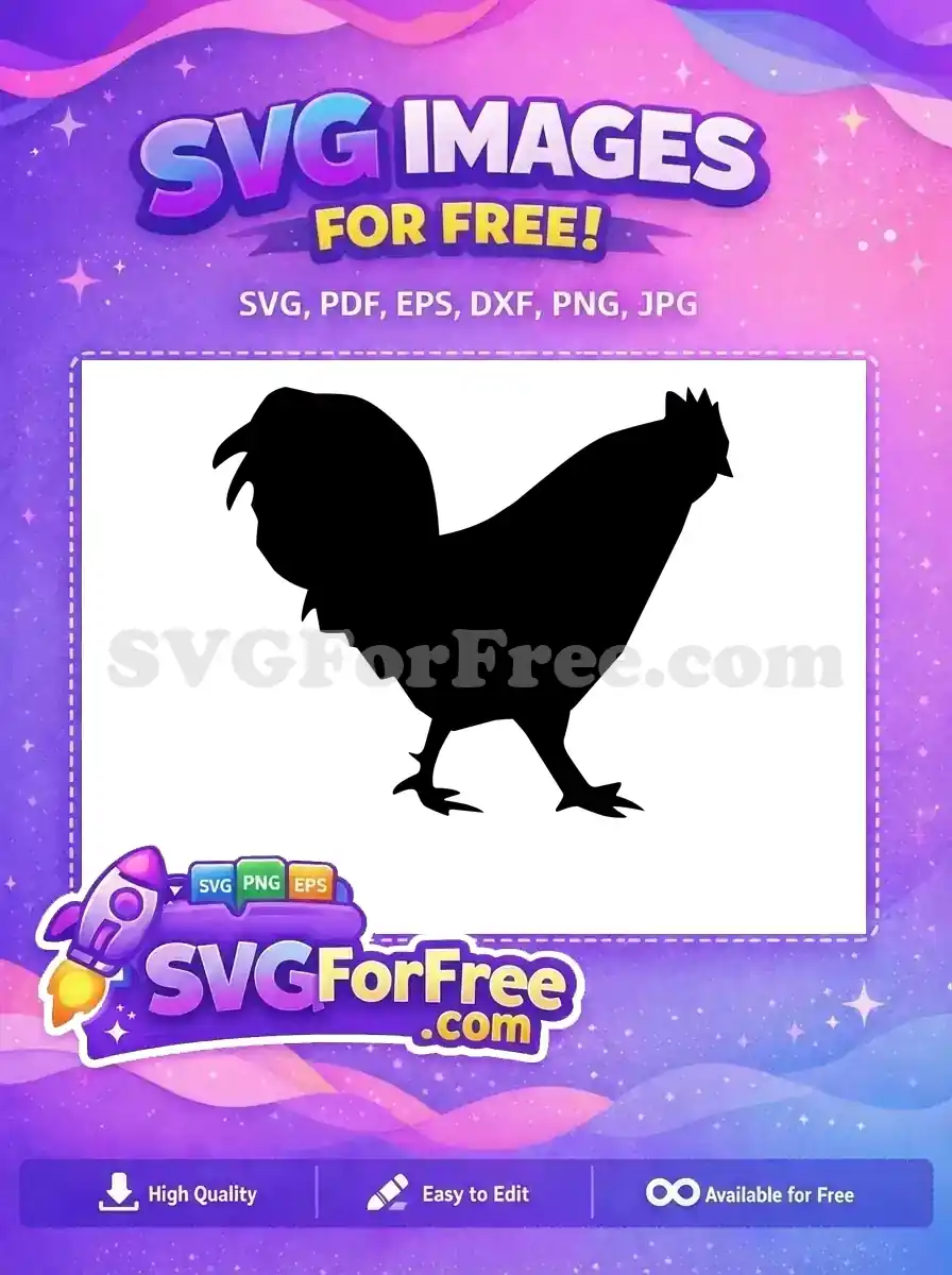 A striking free black rooster silhouette, ideal for farm animal themes or digital crafts. Download this free SVG now!