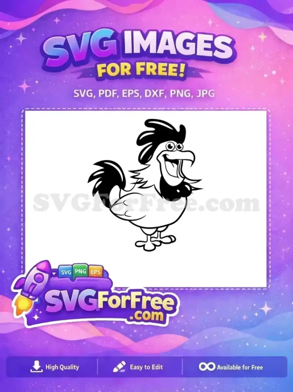A cheerful cartoon rooster SVG, a fantastic free design. Its happy expression is perfect for any project.
