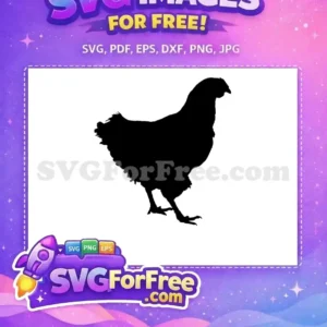 Free Chicken Silhouette SVG – Your Farm Design Essential A striking free black chicken silhouette, standing gracefully. Ideal for farm-themed projects and creative crafting, easily downloadable SVG.