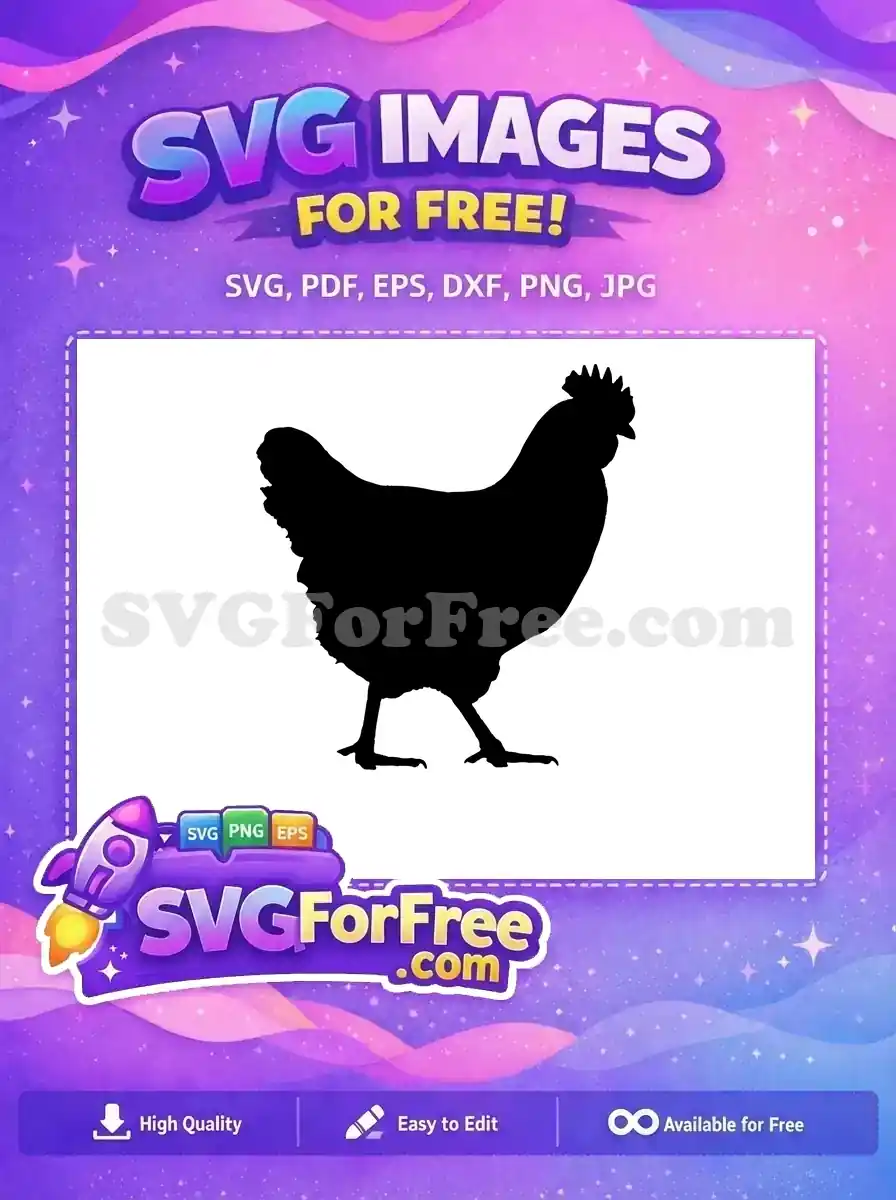 A detailed free chicken silhouette design, perfect for crafters and designers seeking free farm animal vectors. Download this free SVG.
