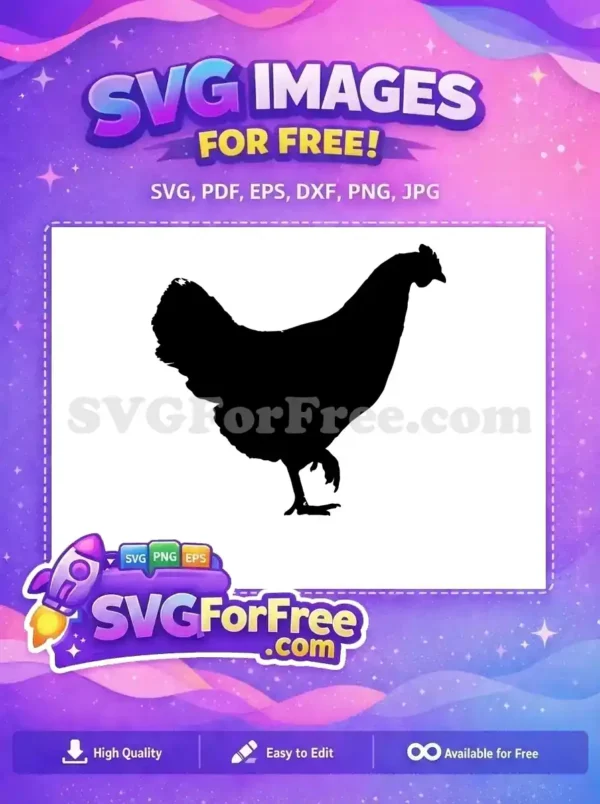 Free Chicken Silhouette SVG – Versatile Farm Animal Design A striking free chicken silhouette, perfectly detailed for various creative projects. Download this free design today!
