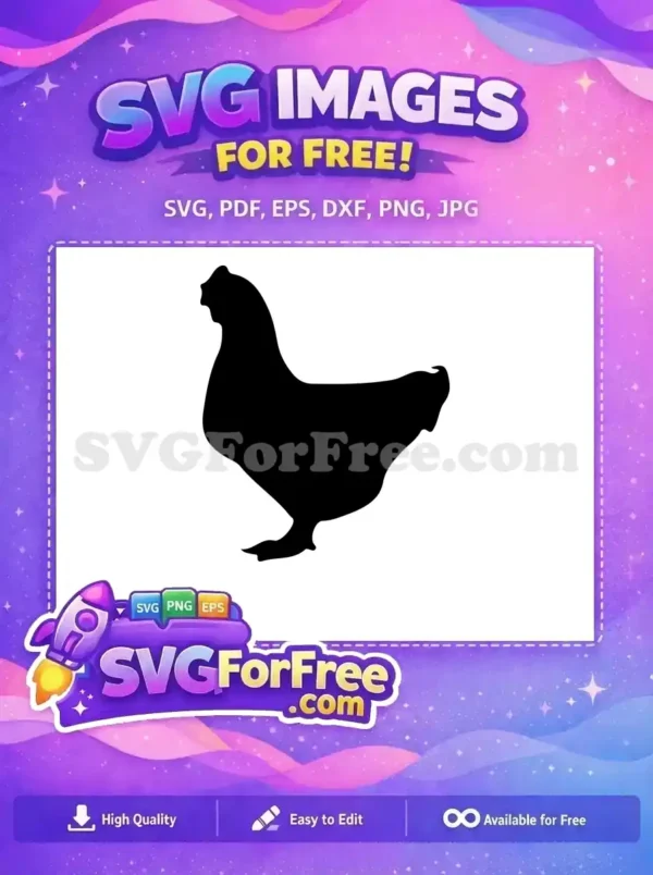 Free Chicken Silhouette Design – Versatile Farm Animal SVG Graphic A crisp black silhouette of a hen, offering a clean and versatile free design. Ideal for various crafting projects.