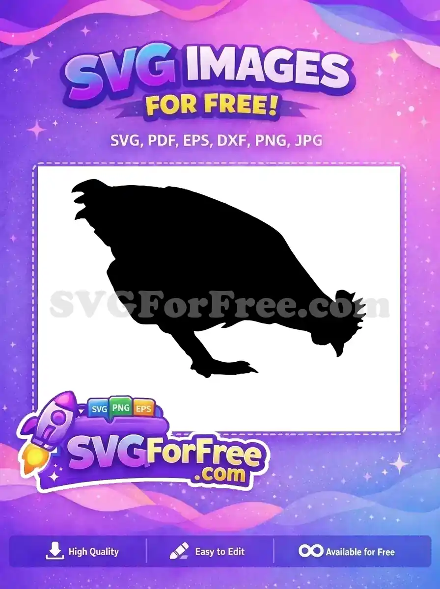 A striking free black silhouette of a chicken pecking the ground, ideal for farm animal projects. Download this free design now!