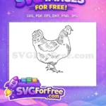 Free Black Outline Free Standing Hen Farm Animal Free SVG - Instant Download
