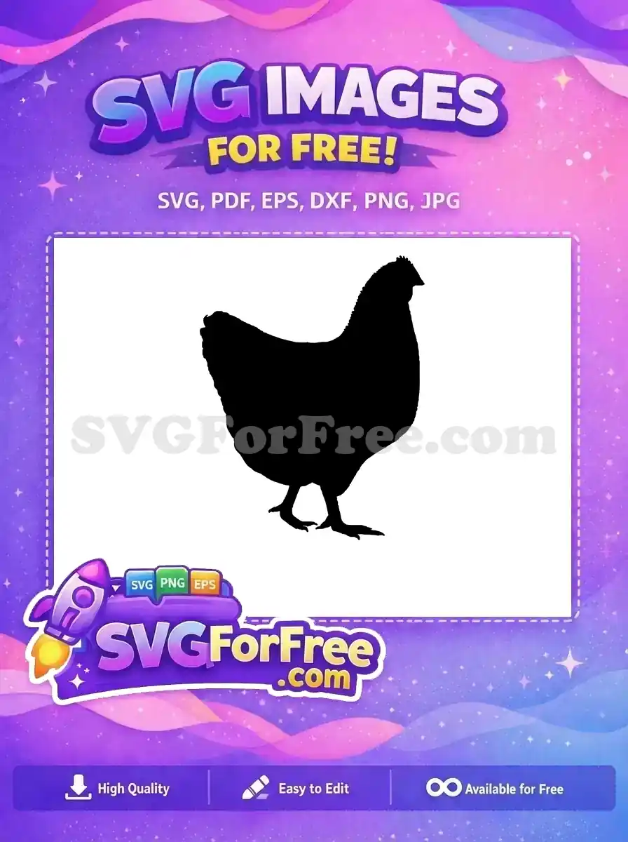 A free design featuring a crisp black chicken silhouette, ideal for various projects. Download this free SVG vector now for instant creativity.