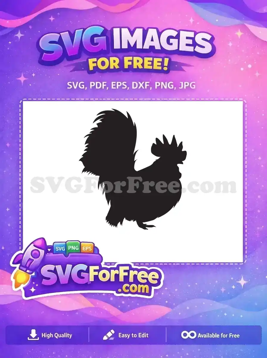 A stunning free rooster silhouette design, showcasing a proud bird with a detailed comb and tail. Perfect free vector for crafts.