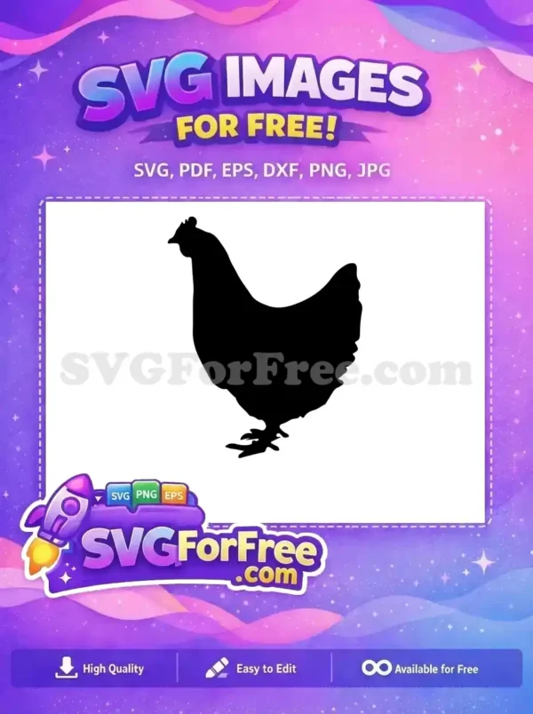 A crisp, free chicken silhouette SVG design, ideal for various creative projects. Download this versatile graphic now!