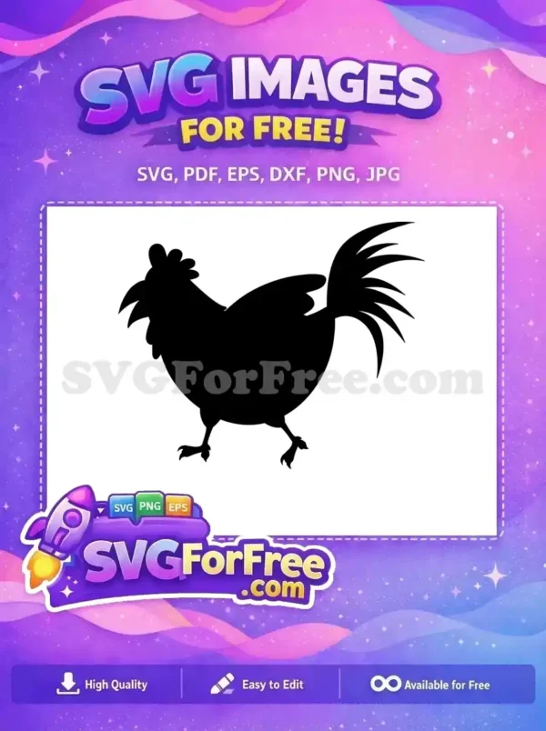 A free bold black rooster silhouette, perfect for Cricut or crafting. Get this versatile free farm animal design now!