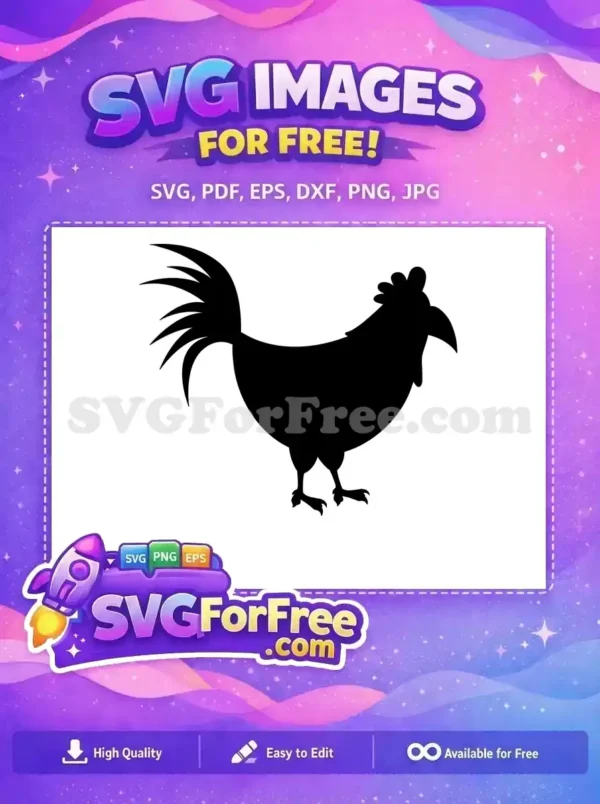 A free rooster silhouette, standing proudly. Perfect for farm crafts and bold graphics. Your free design for rustic appeal.