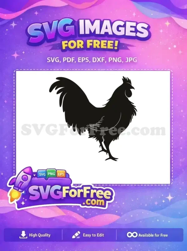 Free Rooster Silhouette: Bold Farm Animal SVG Design Discover this majestic free rooster silhouette, ideal for crafts, apparel, and home decor projects. A versatile free design.