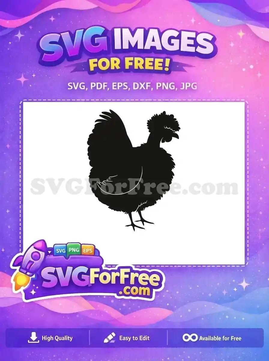 A striking free black silhouette of a crested chicken, ideal for various crafts and designs. Download this free SVG!