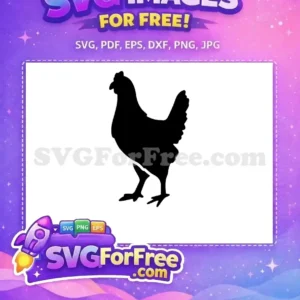 Free Chicken Silhouette SVG Design – Farm Animal Vector A clear black silhouette of a standing hen, a free chicken design perfect for farm-themed crafts. Download this free SVG vector easily.