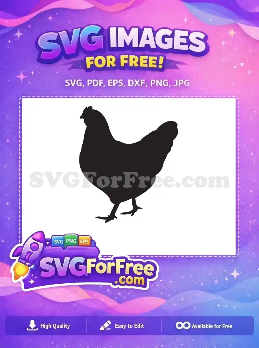 A crisp, free chicken silhouette, ideal for various crafts and digital designs. This free vector art is perfect for farm themes.