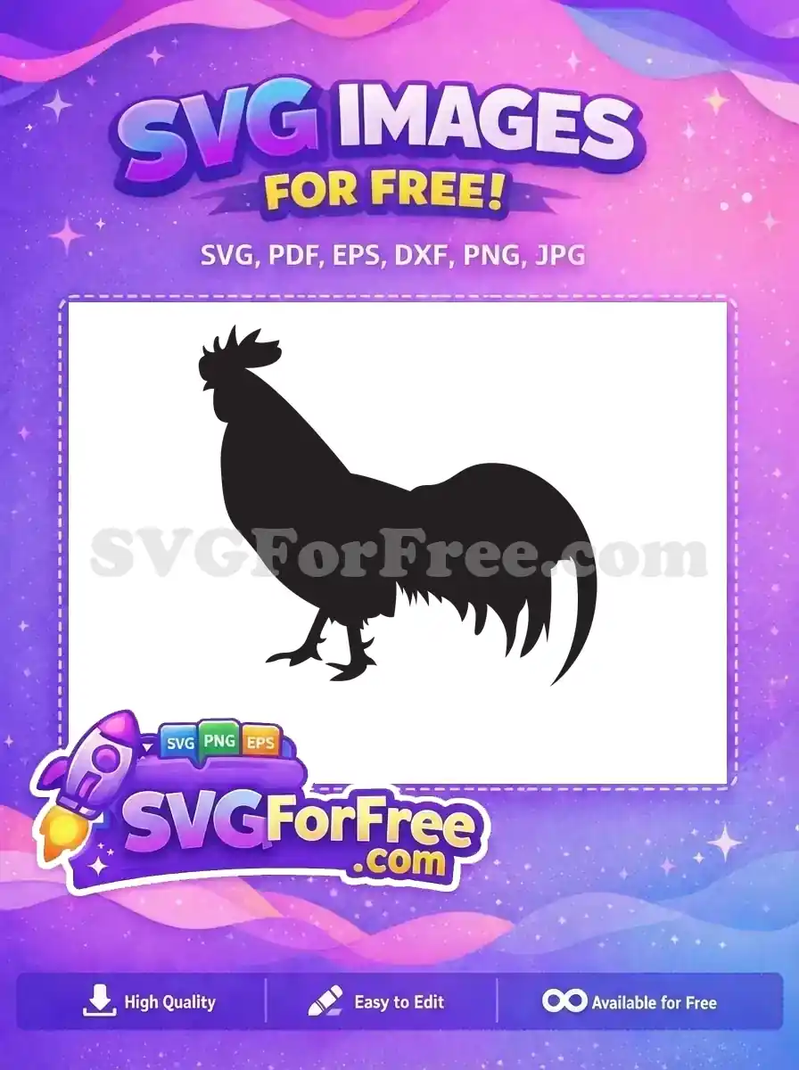 A striking free rooster silhouette, captured in a clean black vector design, perfect for various free craft projects.
