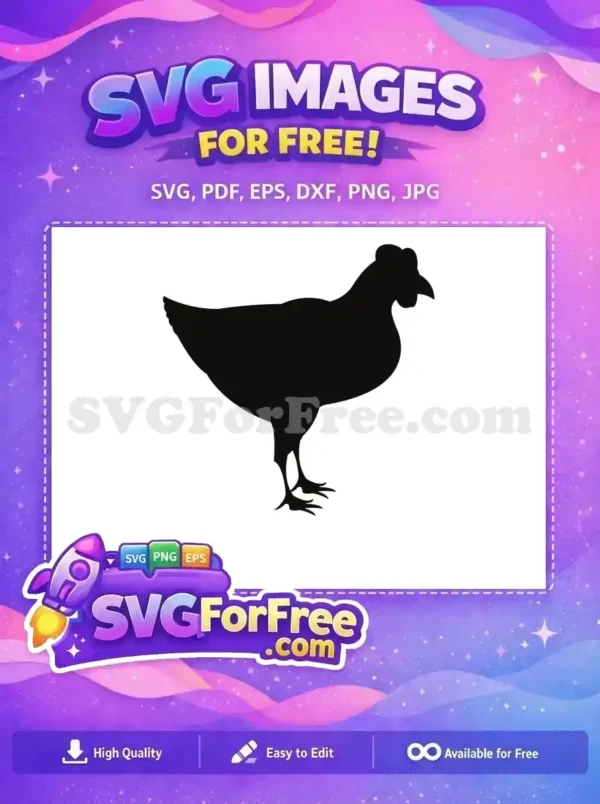 A crisp, free black chicken silhouette, ideal for craft projects and farm-themed designs. High-quality free vector art.