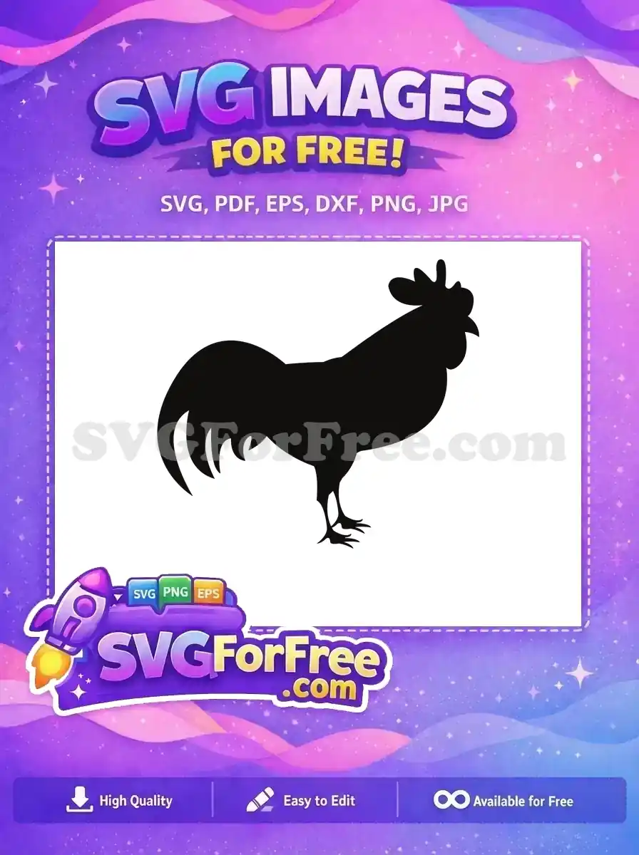 A free SVG download of a majestic rooster silhouette, ideal for crafts, signage, and farmhouse decor. Get this free design now!