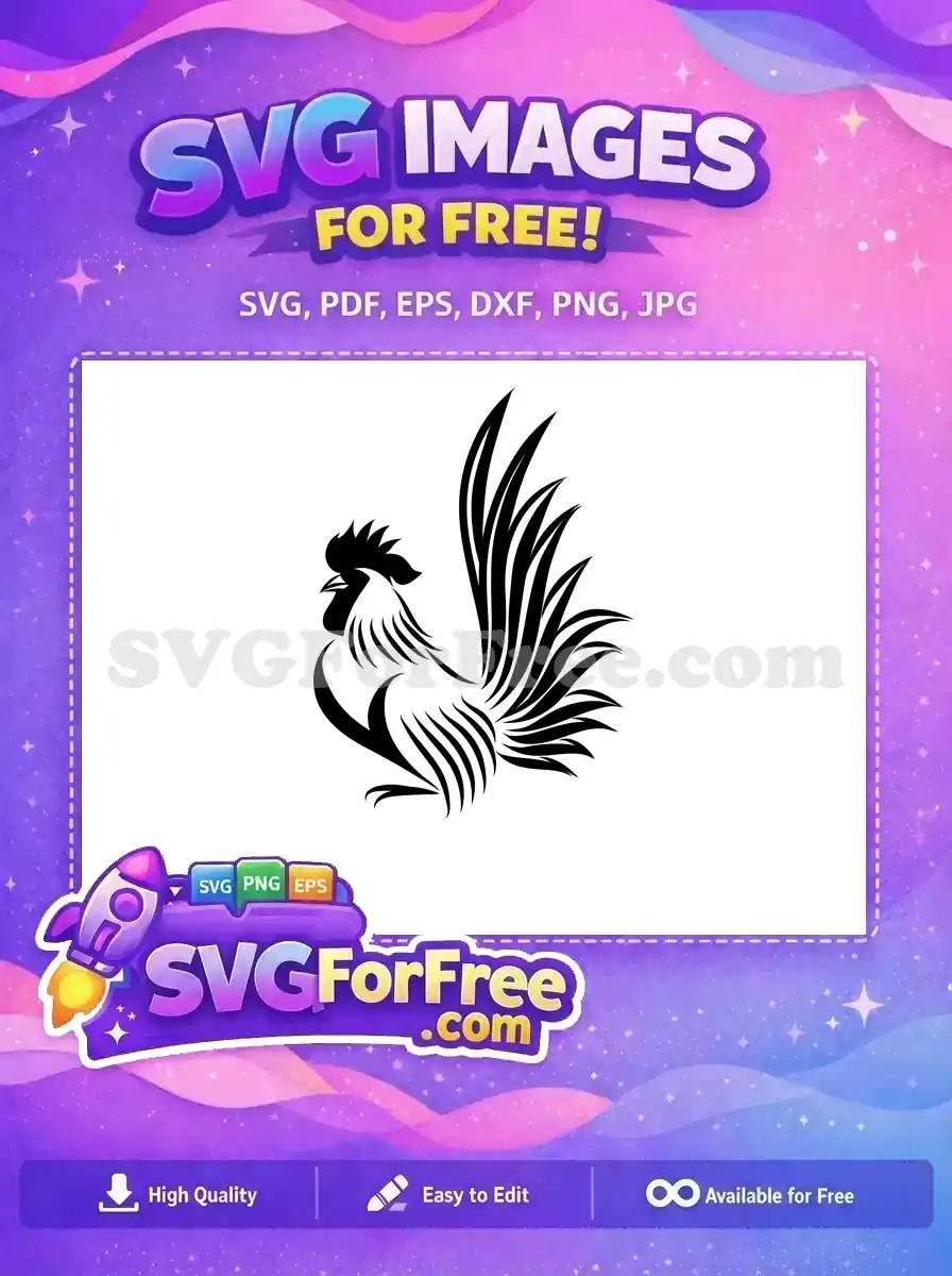 A striking free black and white stylized rooster design, featuring dynamic feathers and a confident stance. Ideal free vector.