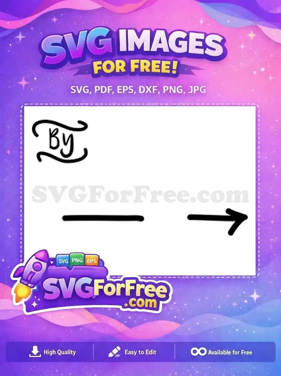 A free design featuring a decorative 'By' script with flourish, a bold horizontal line, and a sleek right arrow. Perfect for attribution or navigation.