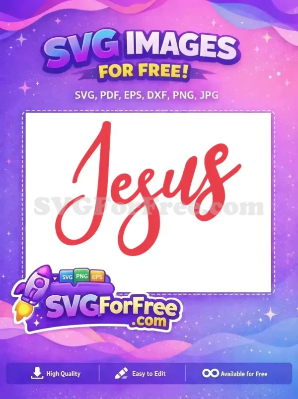 Free script "Jesus" design in vibrant red, perfect for faith-based crafts. Download this free SVG today!