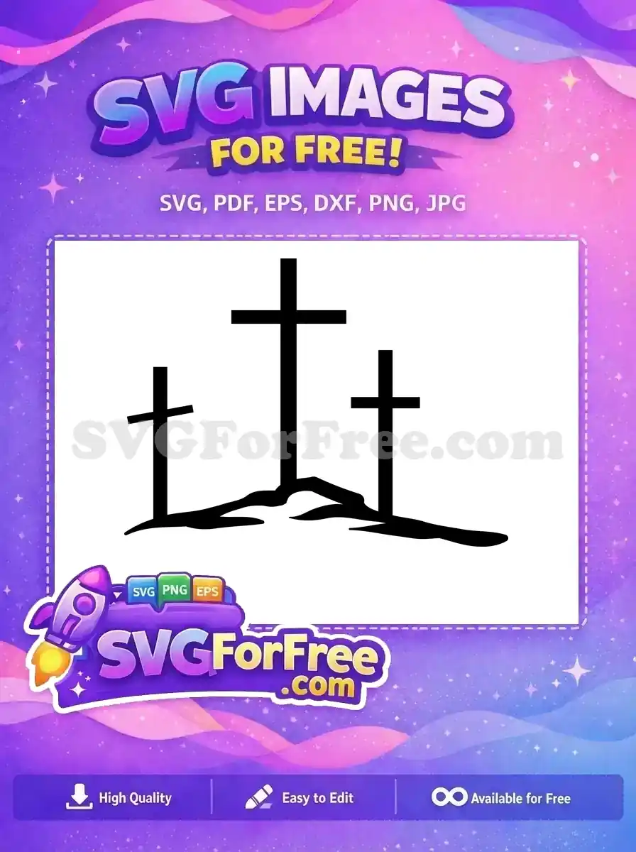 This free design showcases three distinct black crosses on a subtle hill, a powerful religious symbol, available as a free SVG.