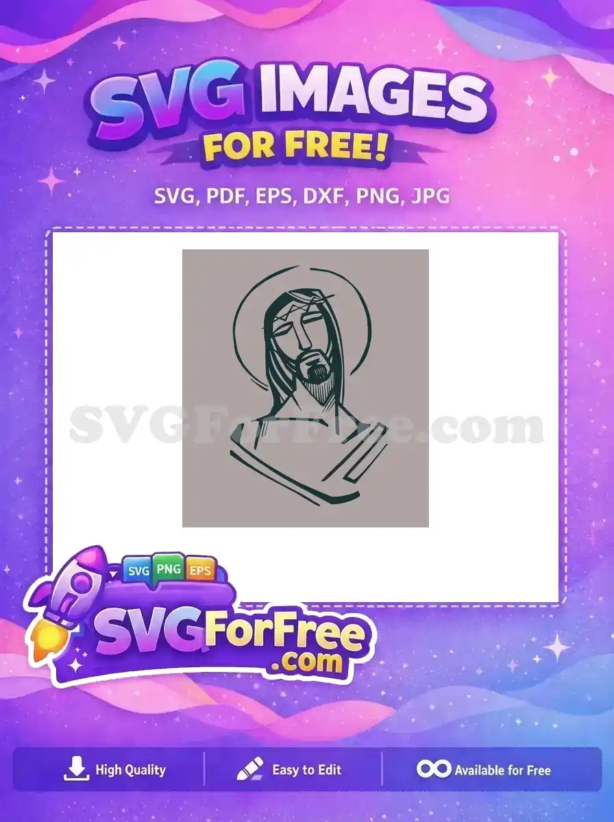 A powerful free Jesus Christ SVG design, featuring minimalist line art with a crown of thorns and halo. Perfect for free spiritual projects and religious crafts.