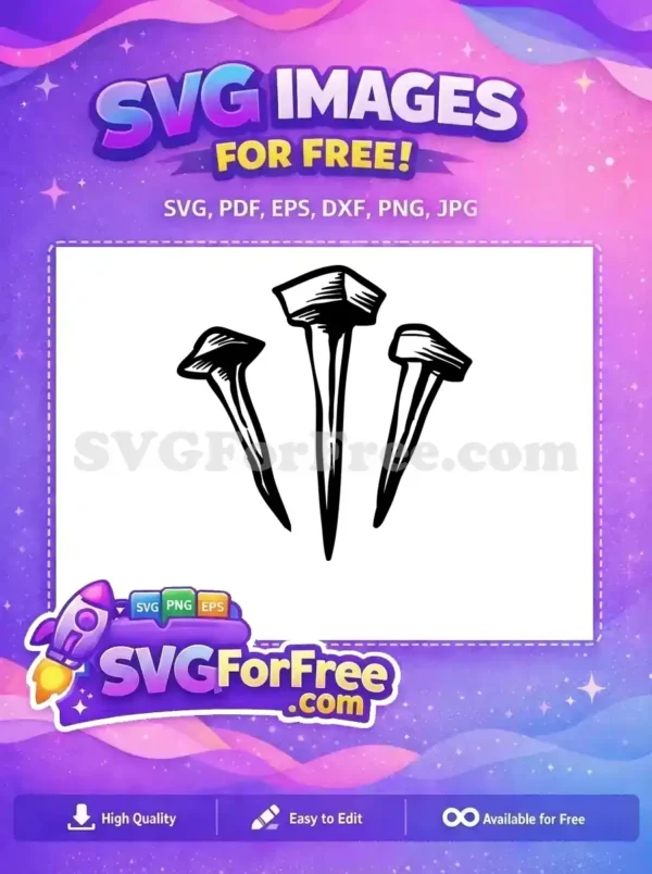 Free rustic nails SVG design, featuring three hand-drawn, sketch-style spikes. Ideal for craft projects, completely free.