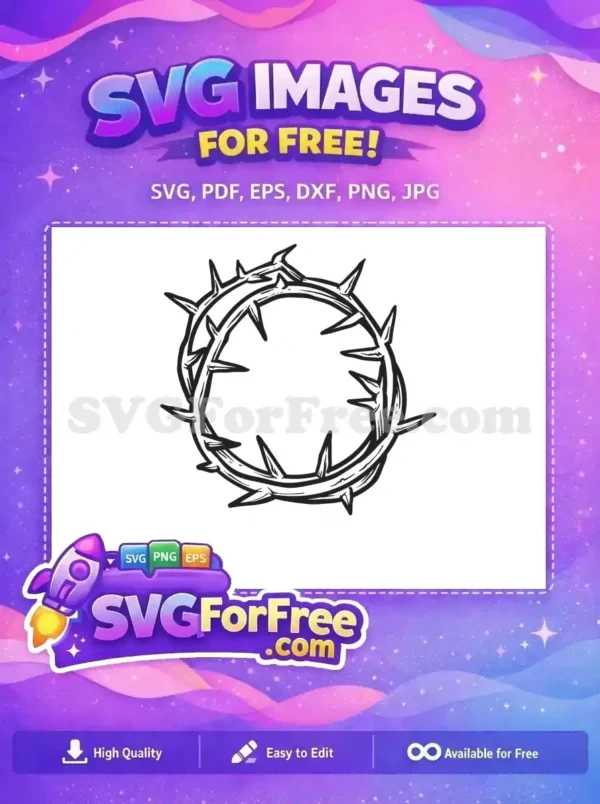 Free Crown of Thorns SVG – Poignant Religious Design A striking free black and white crown of thorns SVG, hand-drawn style, symbolizing sacrifice. Perfect free vector for religious themes.