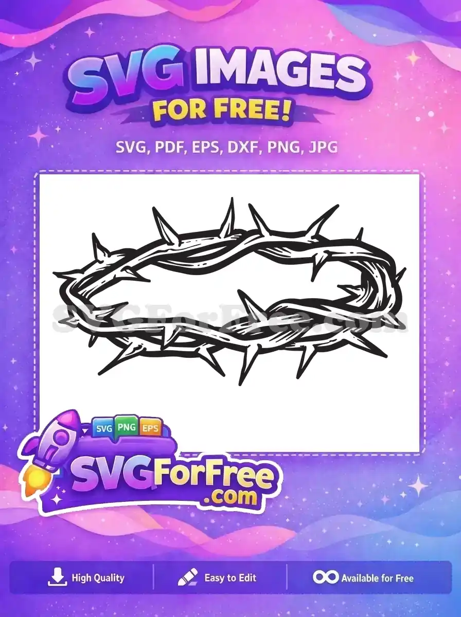 A striking free crown of thorns SVG design, featuring bold black lines representing a powerful religious symbol for various crafts.