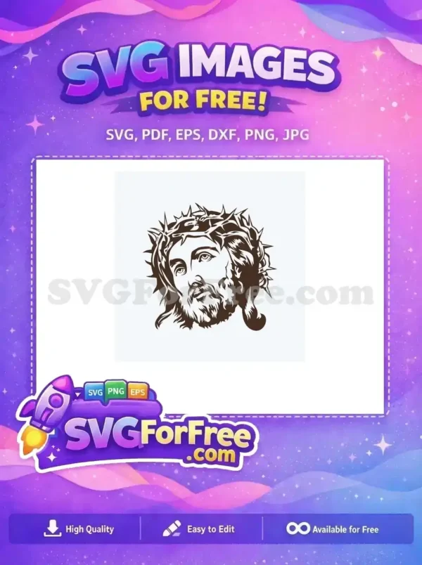 Free Jesus Crown of Thorns SVG – Sacred Design Free A free design featuring a powerful vector illustration of Jesus Christ wearing a thorny crown. Ideal for diverse spiritual projects, available for free download.