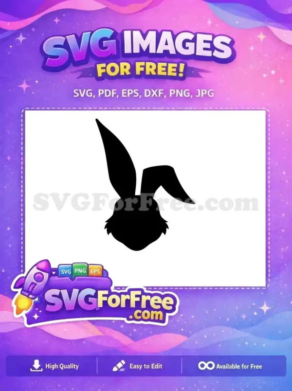 Free elegant rabbit head silhouette SVG, featuring long ears, ideal for spring crafts and Easter projects. Download this free design.