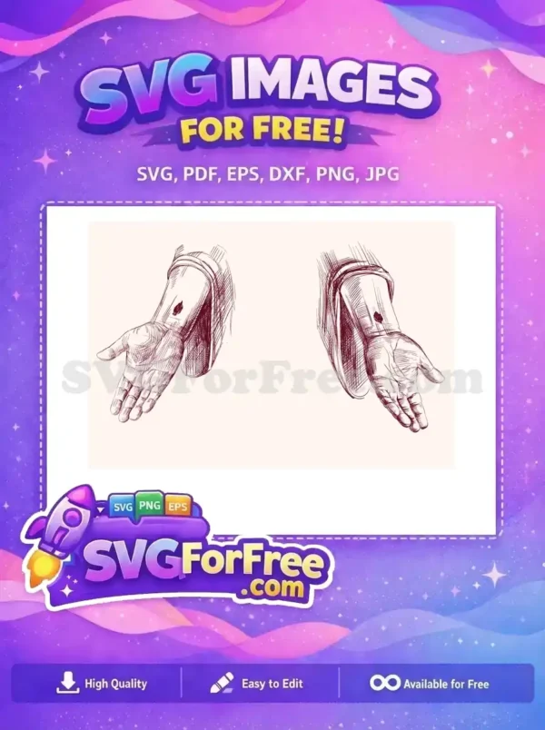 Free Stigmata Hands Sketch Design – Spiritual Free Art Detailed free design of two open hands with stigmata wounds, rendered in a striking sketch style. Perfect free vector art.