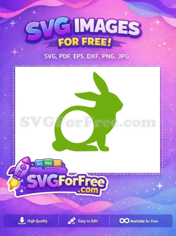 A free vibrant green rabbit silhouette with a circular cutout on its body, ideal for Easter and spring free designs.