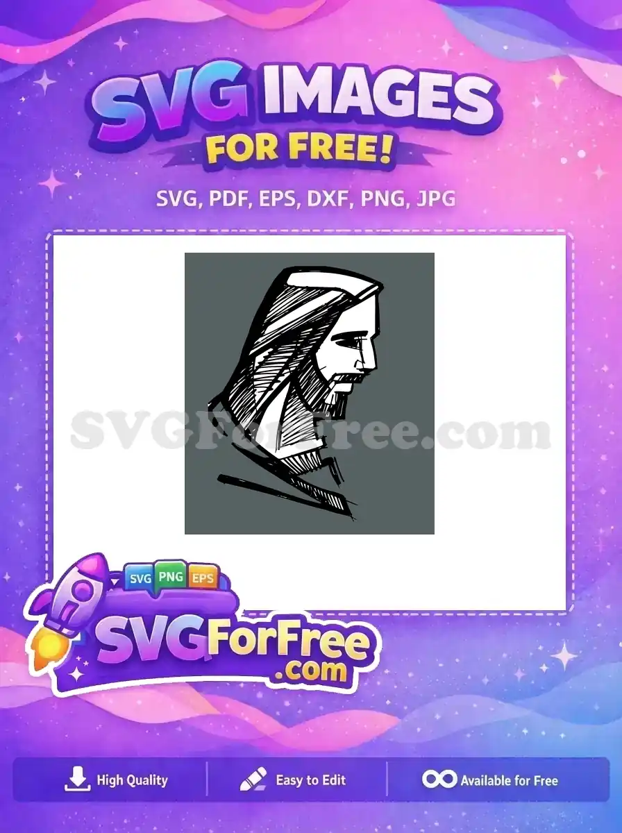 A striking, free Jesus Christ profile sketch, perfect for faith-based projects. This versatile free design captures spiritual depth.