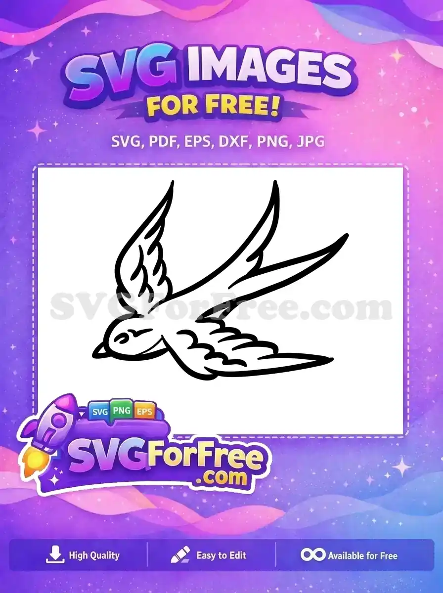 Free flying bird SVG design, a graceful swallow-like silhouette perfect for various crafting projects and digital art.