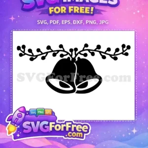 Free Festive Bells & Berries SVG – Holiday Design Download A free festive SVG of two silhouette bells hanging from a berry branch, ideal for holiday crafts and decorations.