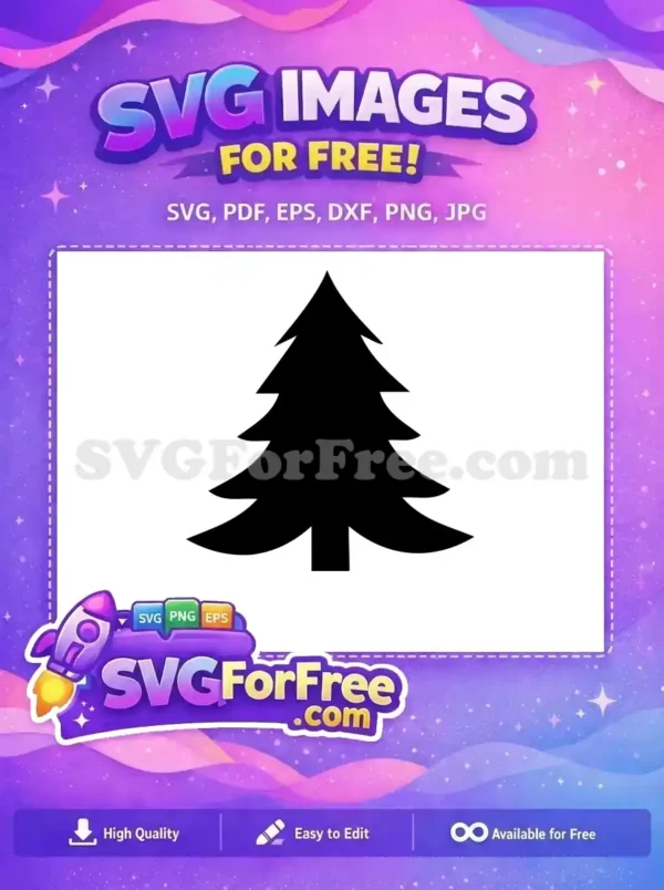 A crisp black silhouette of a classic Christmas tree, a versatile free design for festive projects and crafts. Download this free SVG.