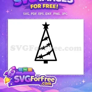 A free, stylized black outline Christmas tree SVG, adorned with stars, ideal for diverse holiday craft projects. This free design is perfect for your festive creations.