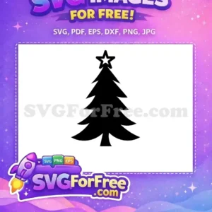 A free minimalist black Christmas tree SVG with a star, ideal for festive designs and holiday crafting. This free vector is highly versatile.