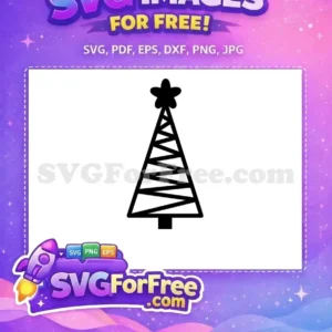 Free Modern Christmas Tree SVG Design with Star Topper A free minimalist black outline Christmas tree design, featuring a geometric zig-zag pattern and a solid star topper, perfect for festive projects.