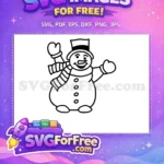 Free Waving Snowman Black Outline Free Striped Scarf Christmas Decoration Free SVG - Instant Download