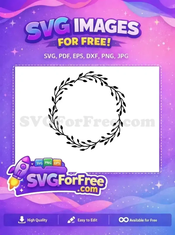 Free Botanical Wreath SVG – Elegant Leafy Circle Design Elegant free floral wreath SVG design, a delicate circular frame composed of stylized leaves and branches, perfect for various creative projects. Download this free graphic.