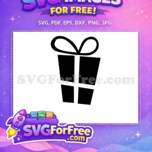 A stylish black silhouette of a free gift box icon, complete with a celebratory bow. This free design is perfect for any occasion.